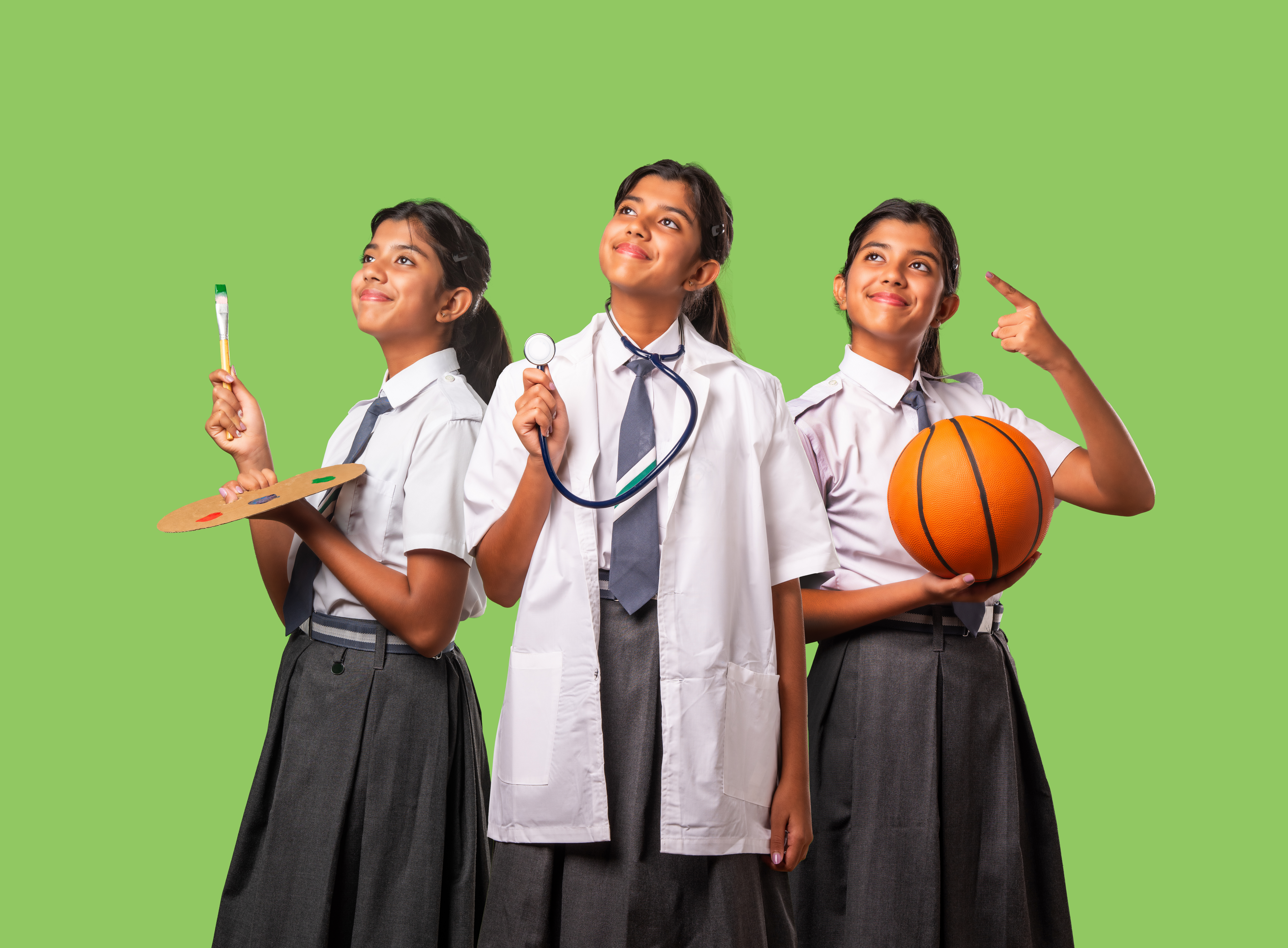 Indian asian career orianted teenage girl school kid portraying education and future profession concept